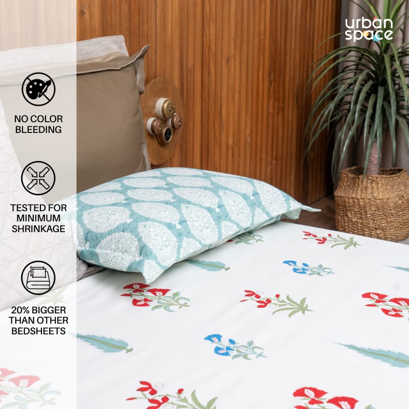 220 TC 100% Cotton printed double bedsheet - High Garden Red