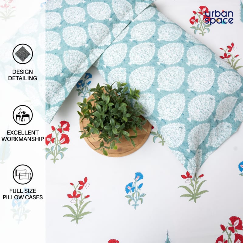 Fitted King Size Cotton Bedsheet - High Garden Red