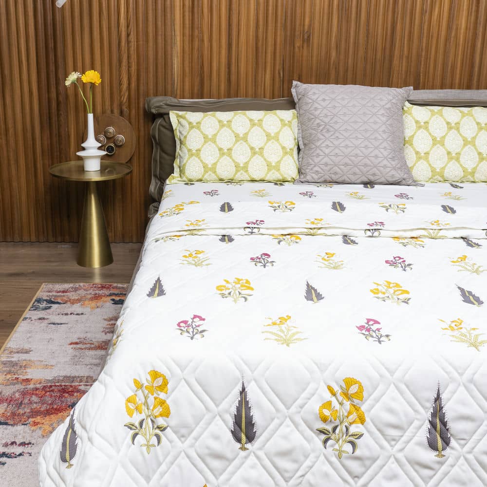 Cotton Bedsheet + AC Blanket Combo Pack - (Combo 11 - High Garden Yellow + High Garden Yellow)