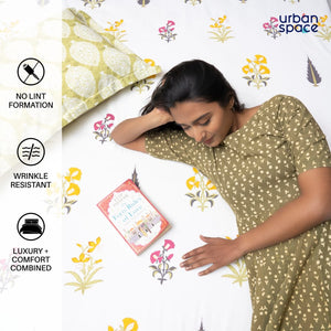 Fitted King Size Cotton Bedsheet - High Garden Yellow