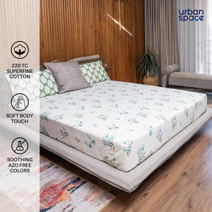 220 TC 100% Cotton printed double bedsheet - Valley Blue