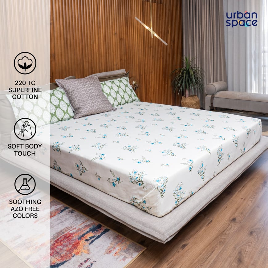 Fitted King Size Cotton Bedsheet - Valley Blue