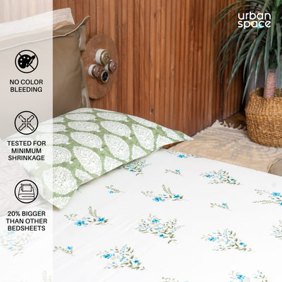 Fitted King Size Cotton Bedsheet - Valley Blue