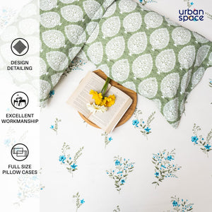 220 TC 100% Cotton printed double bedsheet - Valley Blue