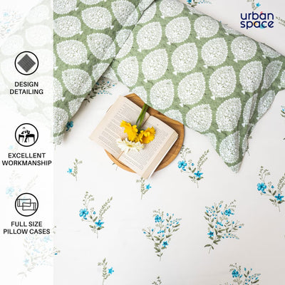 220 TC 100% Cotton printed double bedsheet - Valley Blue