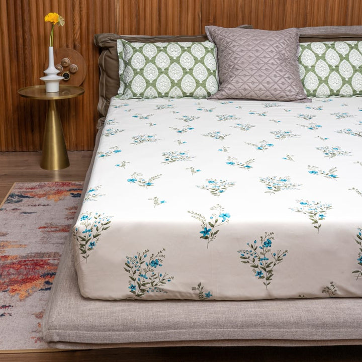 220 TC 100% Cotton printed double bedsheet - Valley Blue