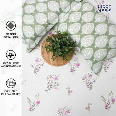 220 TC 100% Cotton printed double bedsheet - Valley Pink