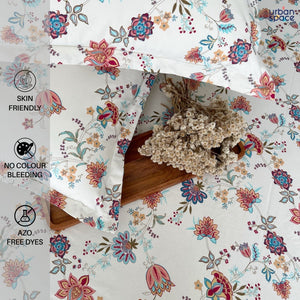 Fitted King Size Cotton Bedsheet - Paradise Peach & Blue
