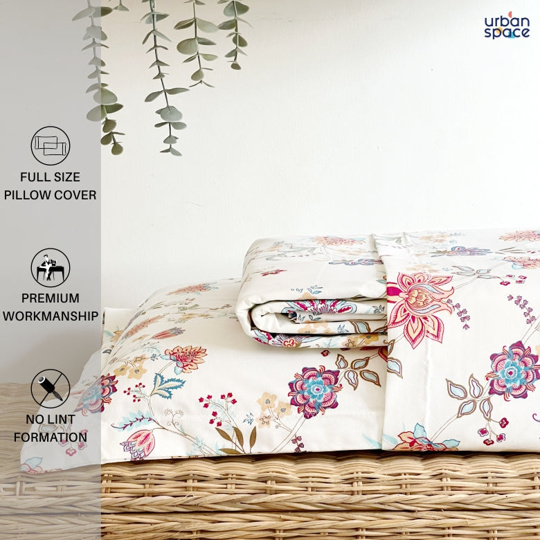 Fitted King Size Cotton Bedsheet - Paradise Peach & Blue