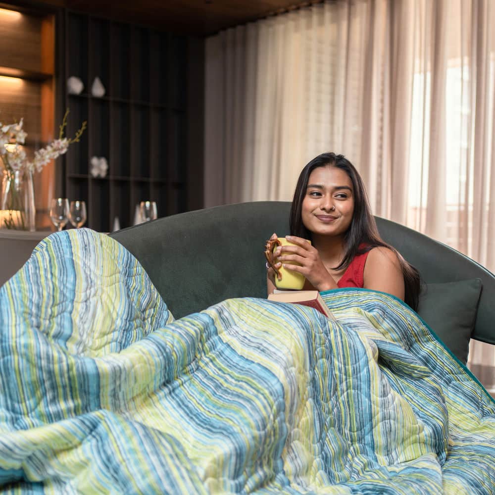 Cotton Bedsheet + AC Blanket Combo Pack - (Combo 16 - Majestic Aqua Green and Grey + London)