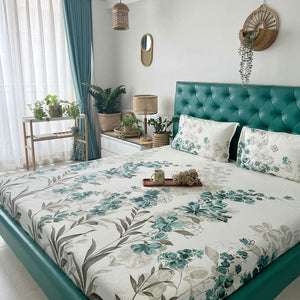 Cotton Bedsheet + AC Blanket Combo Pack - (Combo 16 - Majestic Aqua Green and Grey + London)