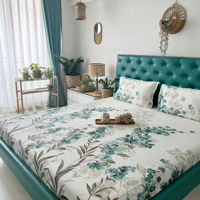 Cotton Bedsheet + AC Blanket Combo Pack - (Combo 16 - Majestic Aqua Green and Grey + London)