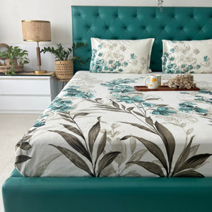 Serene 200 TC 100% Cotton Single Printed Bedsheet with Pillow Covers - Majestic Green