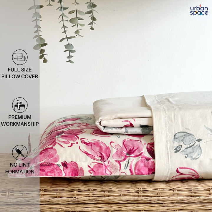 200 TC 100% Cotton Printed Bedsheet - Majestic Pink