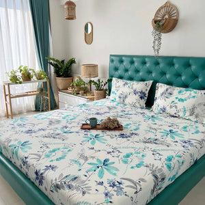 Cotton Bedsheet + AC Blanket Combo Pack - (Combo 19 - Floral feast Torquoise Blue and Grey + Tokyo)
