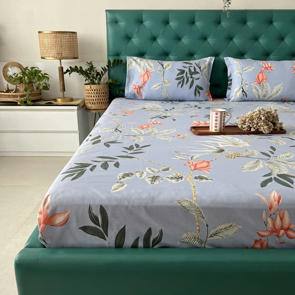 Cotton Bedsheet + AC Blanket Combo Pack - (Combo 20 - Bloom Ray Grey + Mexico)
