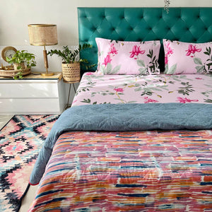 Cotton Bedsheet + AC Blanket Combo Pack - (Combo 21 - Bloom Ray Rose Pink + Jaipur)