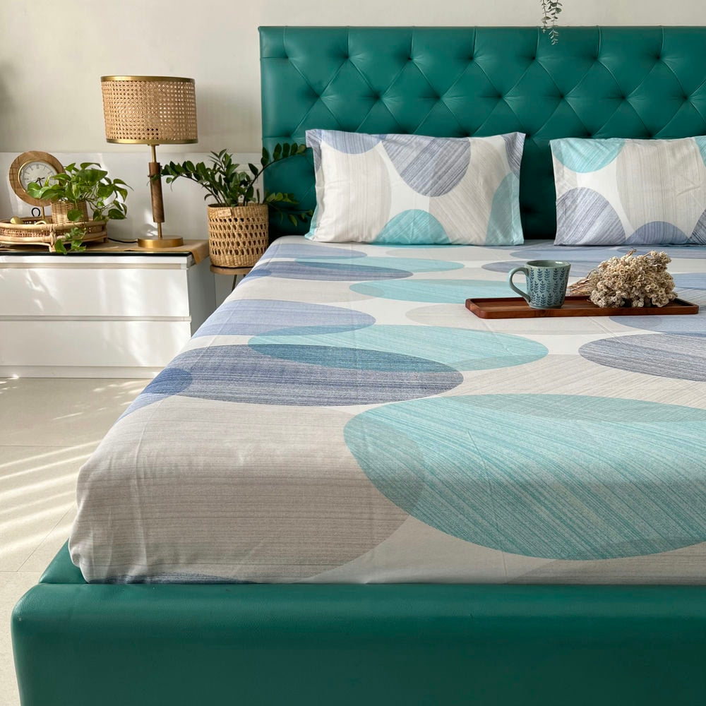 Cotton Bedsheet + AC Blanket Combo Pack - (Combo 22 - Oval Blue + Tokyo)