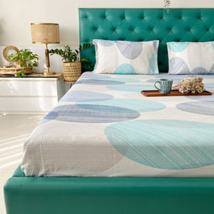 Serene 200 TC 100% Cotton Single Printed Bedsheet with Pillow Covers - Oval Blue