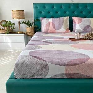 Serene 200 TC 100% Cotton Single Printed Bedsheet with Pillow Covers - Oval Pink