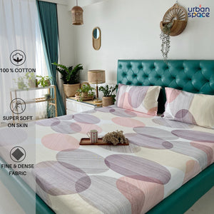 Fitted King Size Cotton Bedsheet - Oval Pink