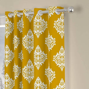 Premium Cotton Curtains - 100% Cotton Curtains, Pack of 2 Curtains, Mustard Motif