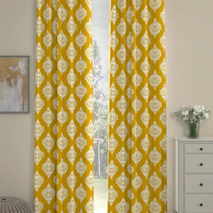 Premium Cotton Curtains - 100% Cotton Curtains, Pack of 2 Curtains, Mustard Motif