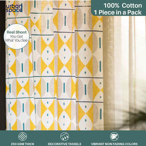 Bohemian 100% Cotton Curtains, Pack of 1 Curtain - Aztec Yellow