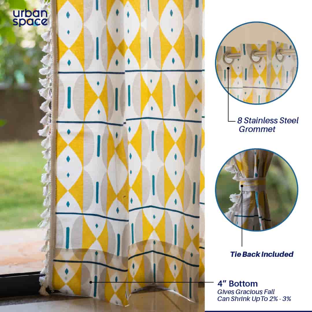 Bohemian 100% Cotton Curtains, Pack of 1 Curtain - Aztec Yellow