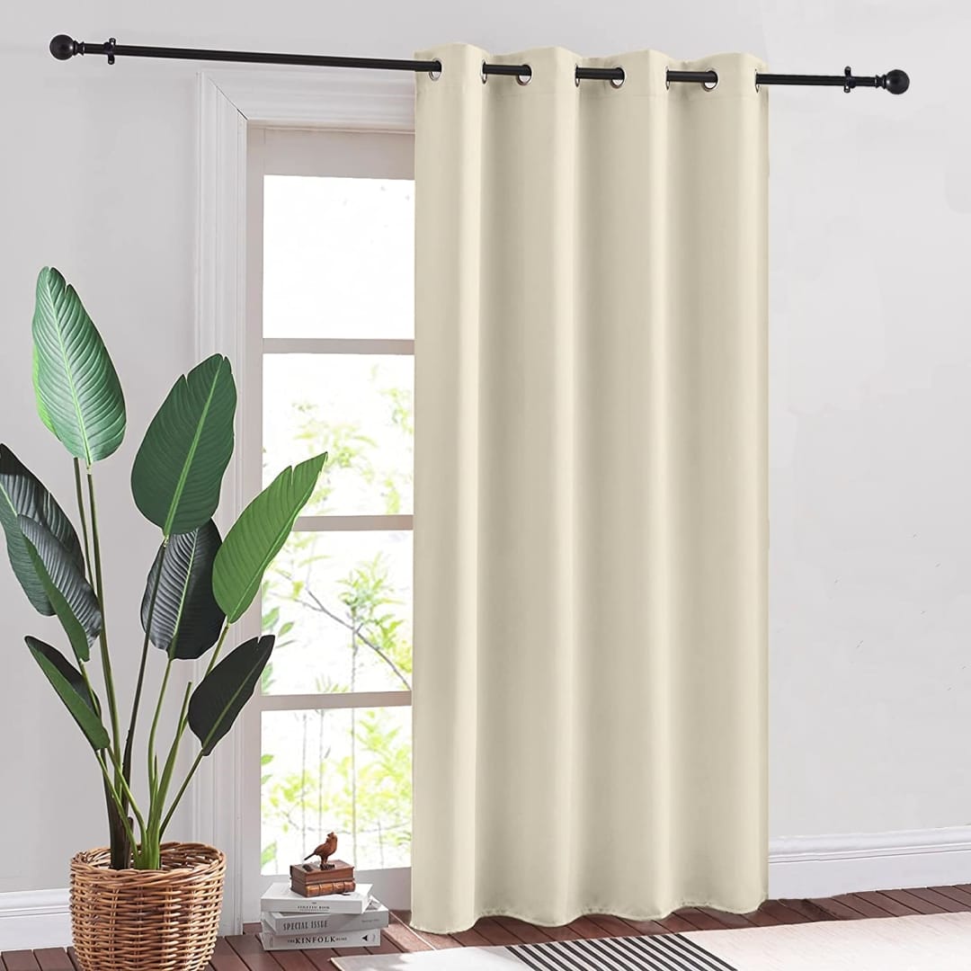 Faux Silk Blackout Curtains, For Door and Window, Pack Of 2 Curtains - Beige