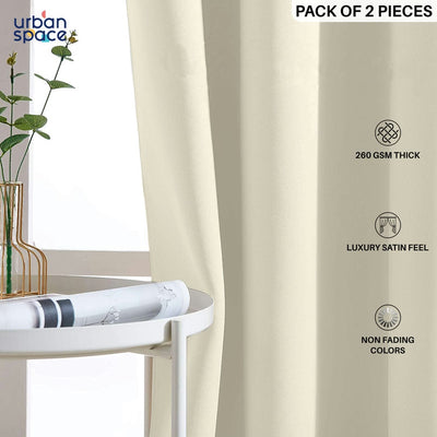 Faux Silk Blackout Curtains, For Door and Window, Pack Of 2 Curtains - Beige