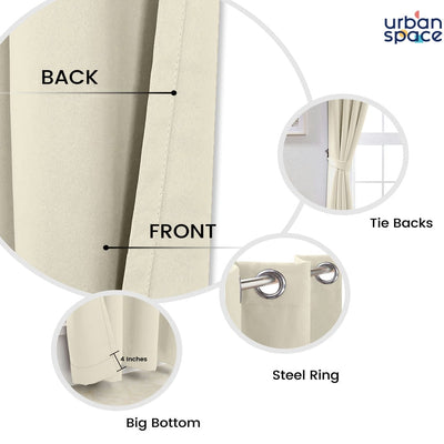 Faux Silk Blackout Curtains, For Door and Window, Pack Of 2 Curtains - Beige