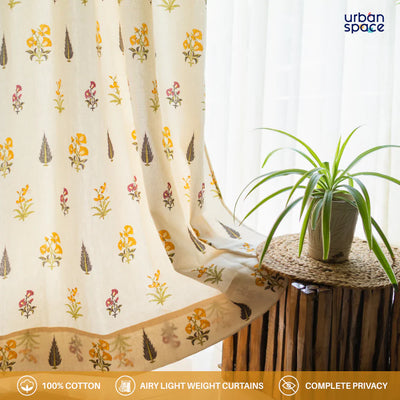 Cotton Curtains + Cotton Table Cover - (Combo 1 - High Garden Yellow + High garden Yellow)