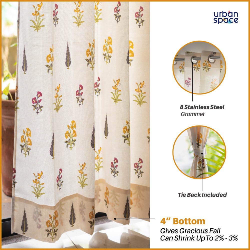 100% Cotton, room darkening ethnic curtains, Pack of 2 Curtains - High Garden Yellow