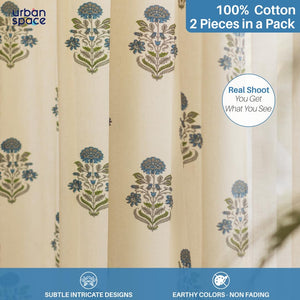 Cotton Curtains + Cotton Table Cover - (Combo 3 - Liberty Blue + Liberty Blue)