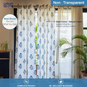 Cotton Curtains + Cotton Table Cover - (Combo 3 - Liberty Blue + Liberty Blue)