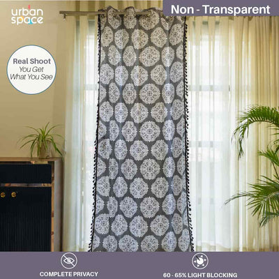 Premium 100% Cotton Curtain for Window & Curtains for Door - Pack of 1 Curtain, New Mandala Grey