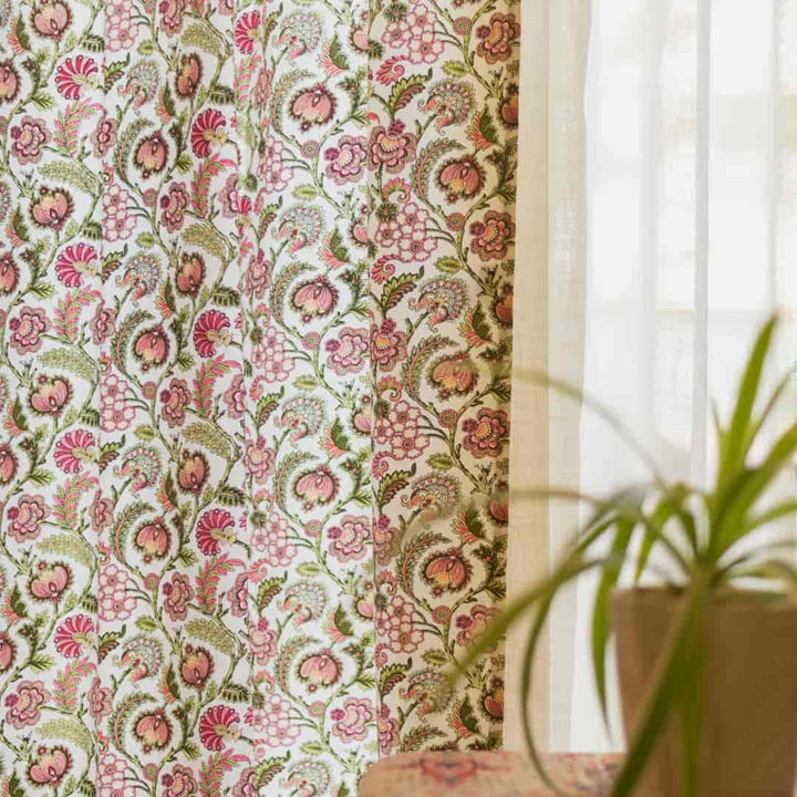 100% Cotton Room Darkening Curtains, Pack of 2 Curtains - Creeper Pink