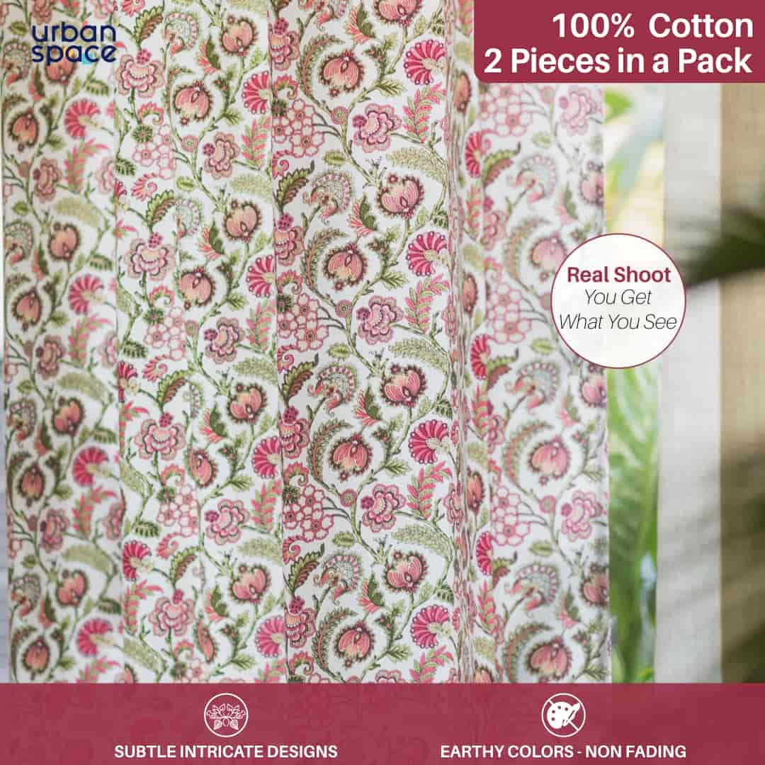 100% Cotton Room Darkening Curtains, Pack of 2 Curtains - Creeper Pink