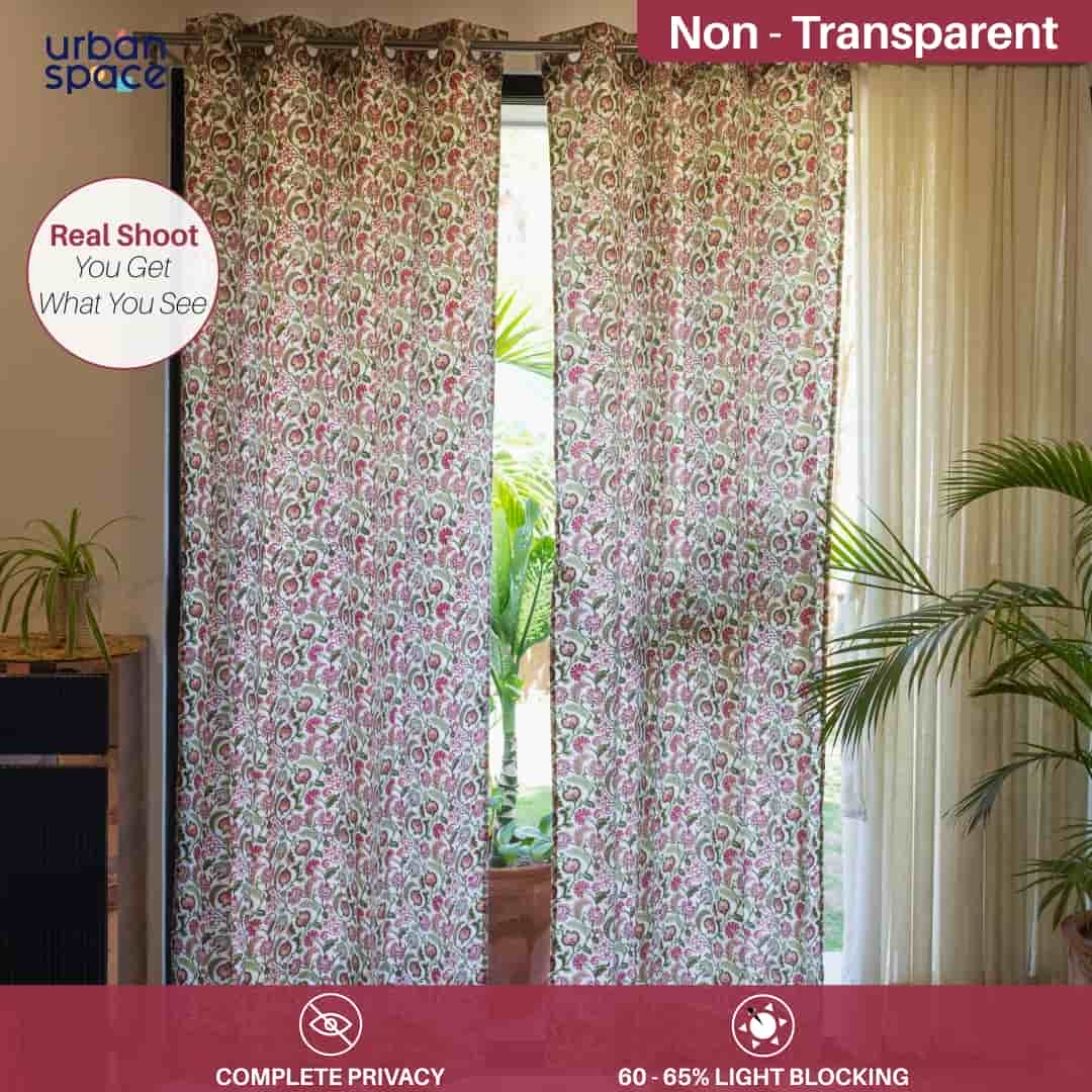 100% Cotton Room Darkening Curtains, Pack of 2 Curtains - Creeper Pink