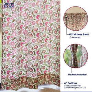 100% Cotton Room Darkening Curtains, Pack of 2 Curtains - Creeper Pink