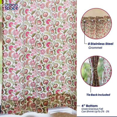 100% Cotton Room Darkening Curtains, Pack of 2 Curtains - Creeper Pink