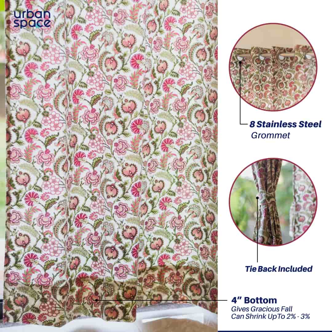 100% Cotton Room Darkening Curtains, Pack of 2 Curtains - Creeper Pink