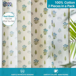Cotton Curtains + Cotton Table Cover - (Combo 5 - Calico Blue + Calico Blue)