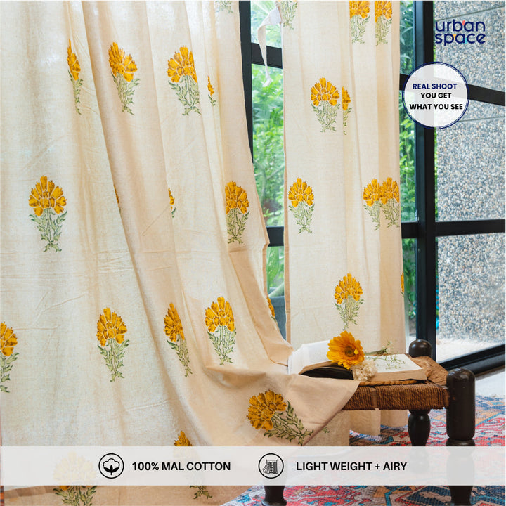 100% Cotton Room Darkening Curtains, Pack of 2 - Marigold Yellow