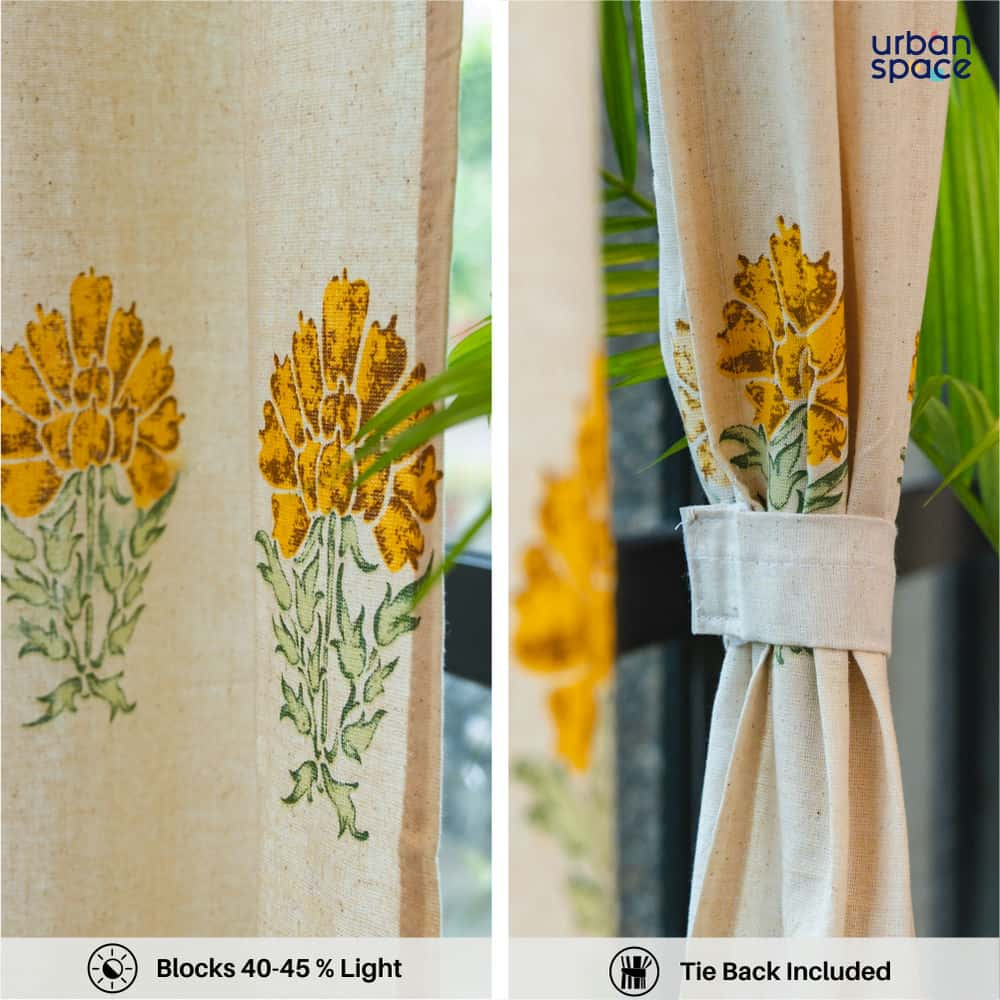 100% Cotton Room Darkening Curtains, Pack of 2 - Marigold Yellow