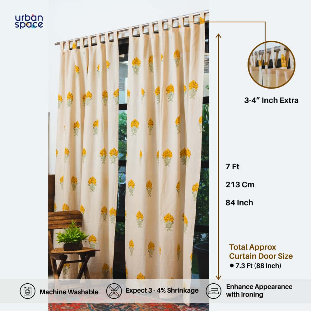 100% Cotton Room Darkening Curtains, Pack of 2 - Marigold Yellow