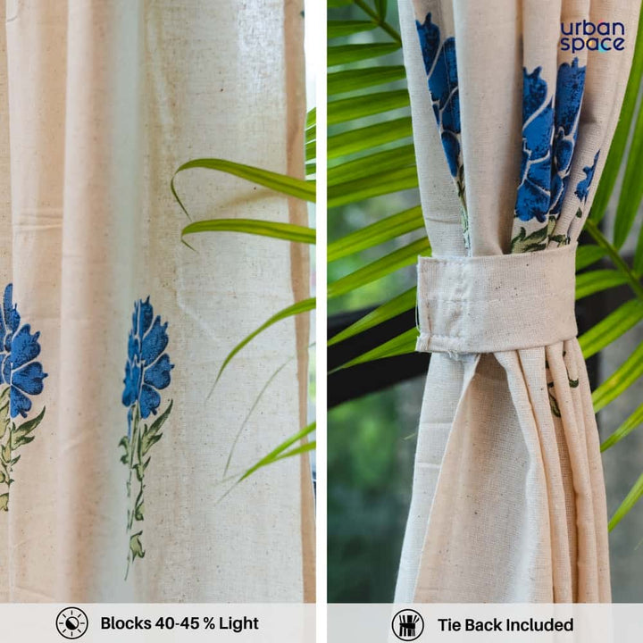 100% Cotton Room Darkening Curtains, Pack of 2 - Marigold Blue