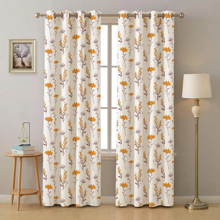 100% Cotton Curtains for Living Room, Bedroom curtains - Pack of 2 curtains, Orchid Blooms - Yellow