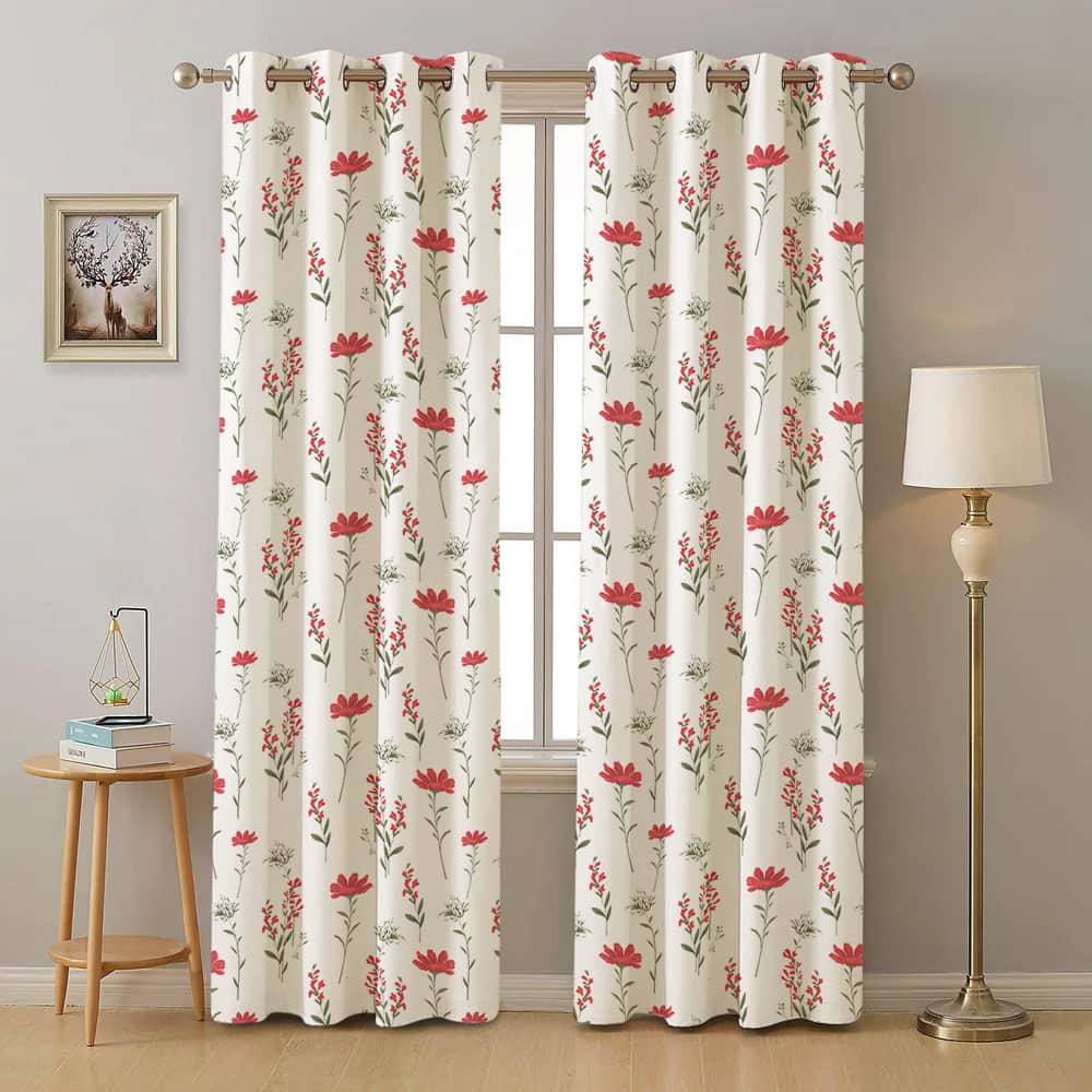 100% Cotton Curtains for Living Room, Bedroom curtains - Pack of 2 curtains, Orchid Blooms - Pink